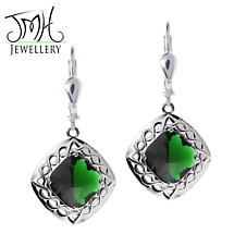 Irish Earrings - Sterling Silver Green Quartz Cable Celtic Weave Earrings Product Image