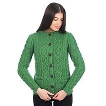 Alternate image for Irish Cardigan | Merino Wool Aran Knit Ladies Button Cardigan