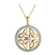 Irish Necklace | 14k Gold Diamond Circle Four Celtic Trinity Knot Pendant Product Image