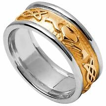 Claddagh Ring - Men's Yellow Gold with White Gold Trim Claddagh Celtic Knot Wedding Ring Product Image